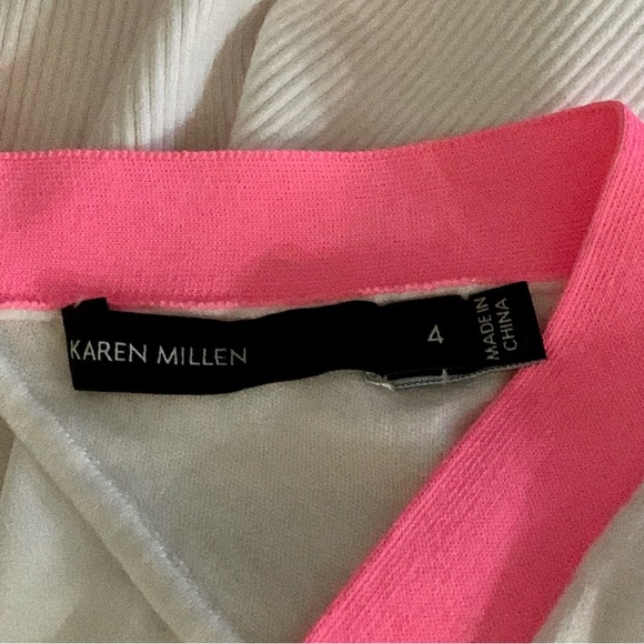 Karen Millen Sporty Pink White Zip Top Short Sleeve Mesh Cardigan US Size 4 UK 8 - Picture 7 of 10
